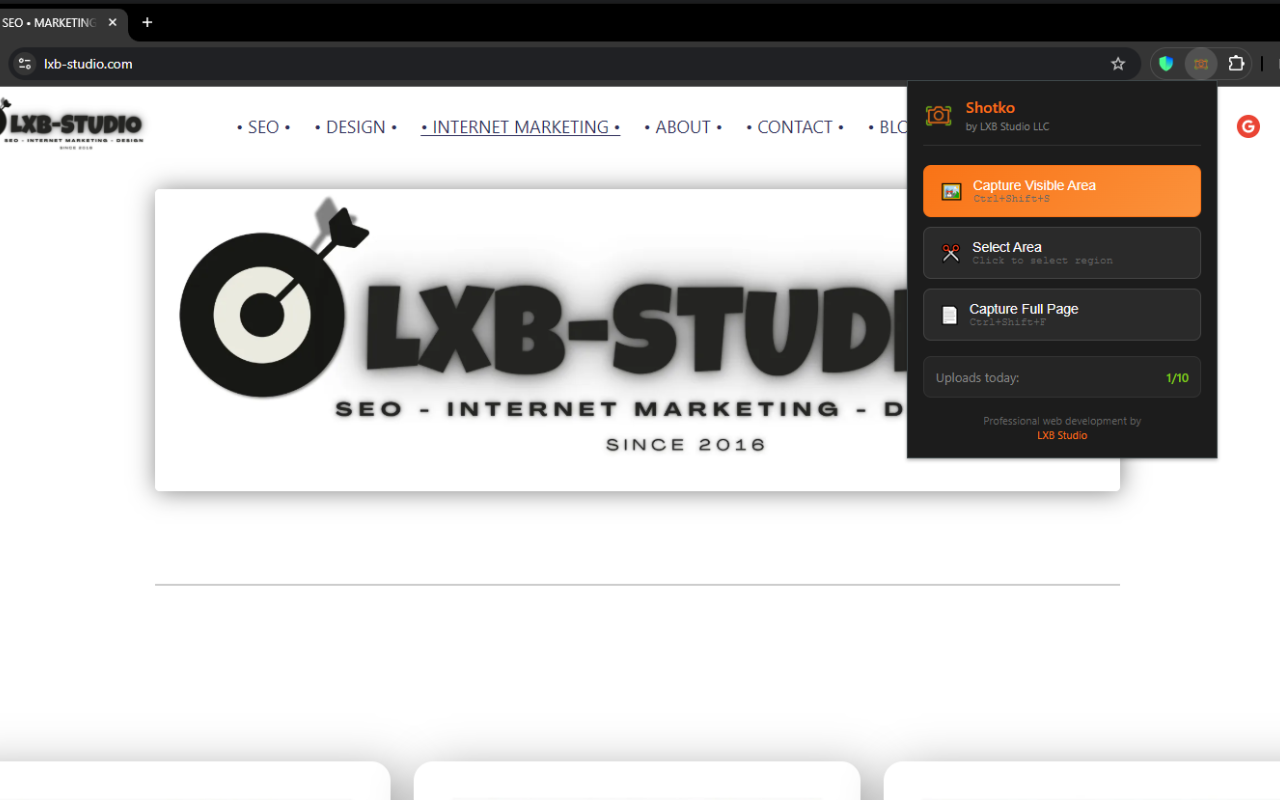 Shotko pinned extension popup menu